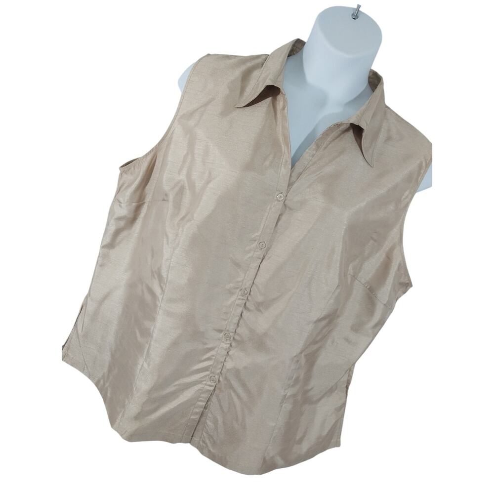 MLLE GABRIELLE! MUTED GOLD RAW SATIN LOOK BUTTON FRONT BLOUSE, TOP! SZ 22W
